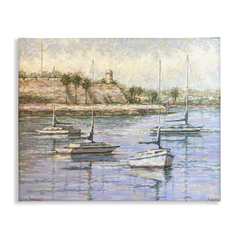 «The Mighty Fortress and Boats», art mural par Linda Sperruche, H 16 po x l 20 po
