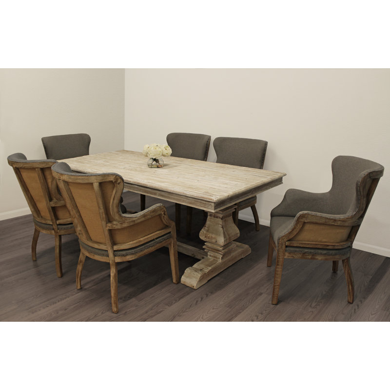 Ensemble de salle à manger en bois de pin massif pour 6 personnes Aryhanna, Brun / gris