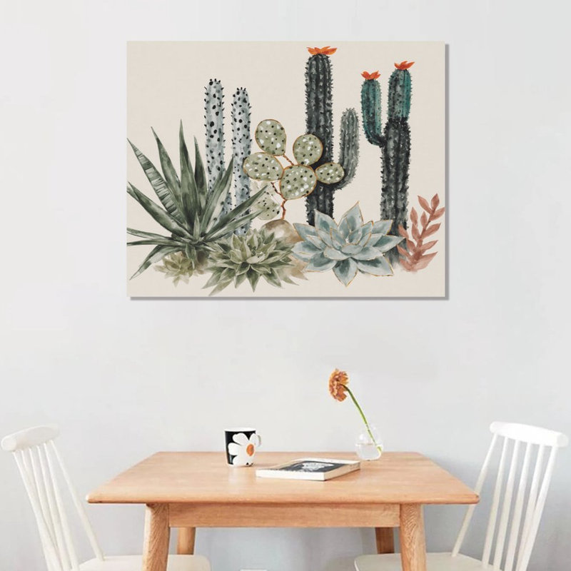 Collection de plantes du désert, cadre en bois intégré, art mural rustique du sud-ouest, 16 x 20