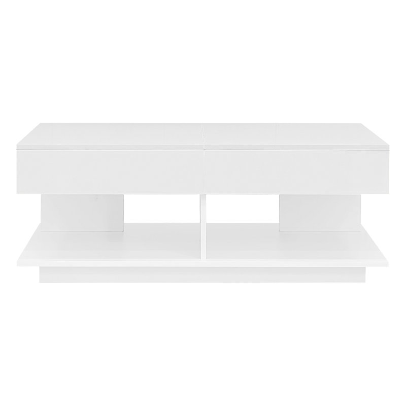 Table basse moderne extensible 41,3 po - 76,7 po avec éclairage DEL et rangement caché Varlix - Finition ultrabrillante