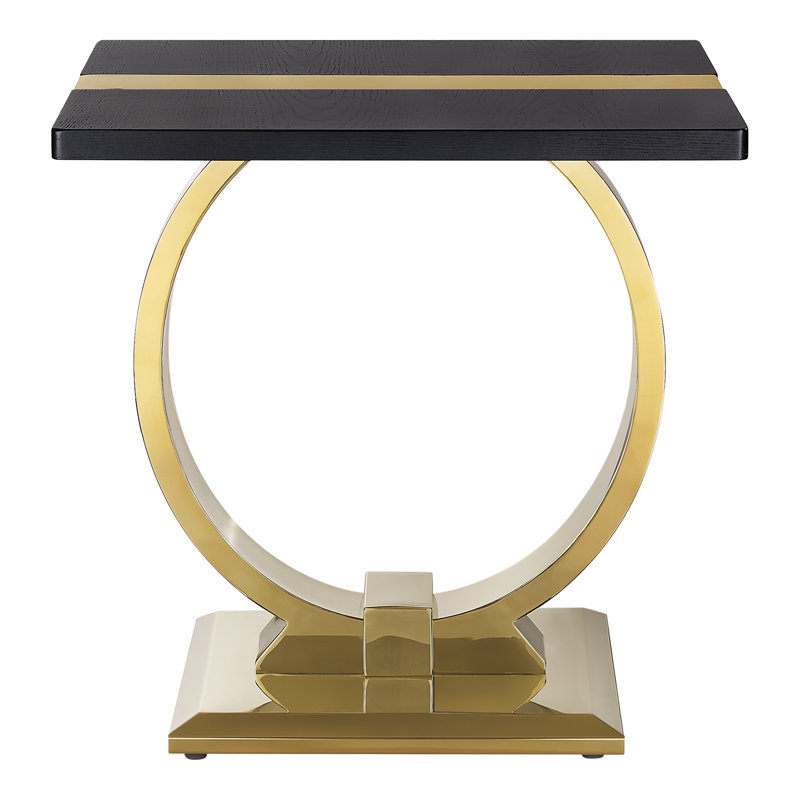 Table de bout carrée en forme de O avec base à tréteaux Dominic, Gold