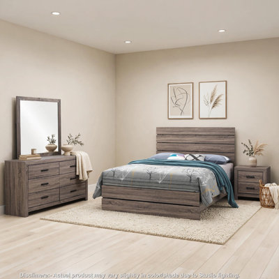 Ensemble de chambre avec grand lit 4 pièces Sili avec commode Sili, brun chêne, bronze foncé