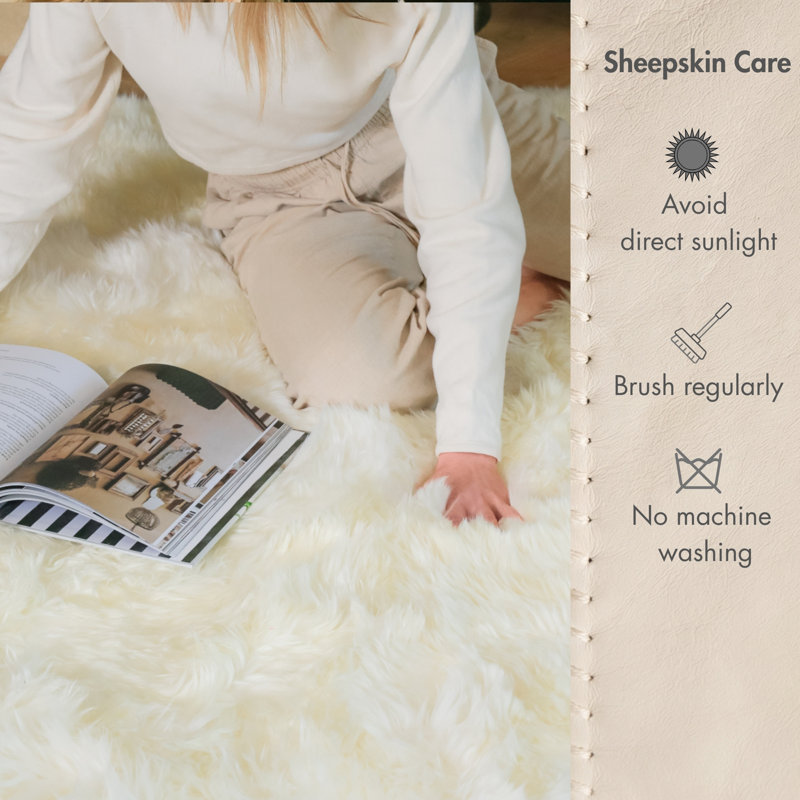 Novelty Colello Solid Color Handmade Sheepskin 7' x 6' Area Rug in Natural