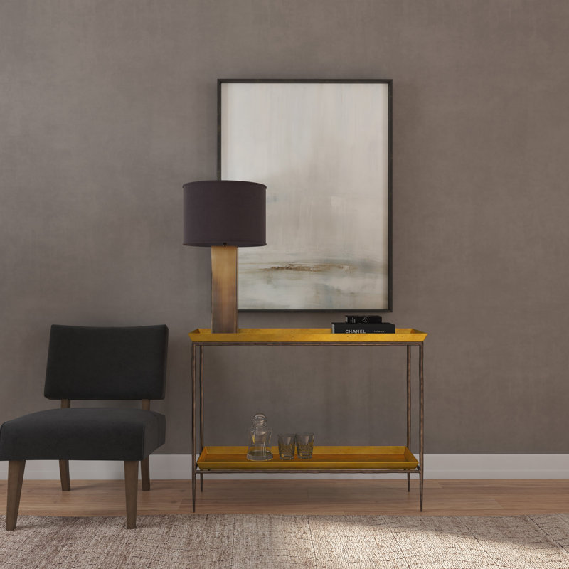 Gray and Gold Metal Glass Console Table with Storage