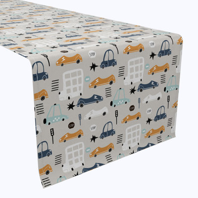 Table Runner, 100% Cotton, 16X108", Doodle Cars