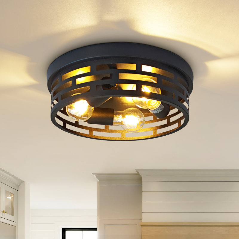 12.6 In. 3-Light Farmhouse Black Flush Mount Ceiling Light Fixture With Turnable Light Cap (1-Pack), 3