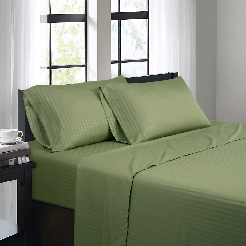 Ensemble de draps 4 pièces Bibb Home, Ensemble de draps pour très grand lit avec 2 taie, Sauge