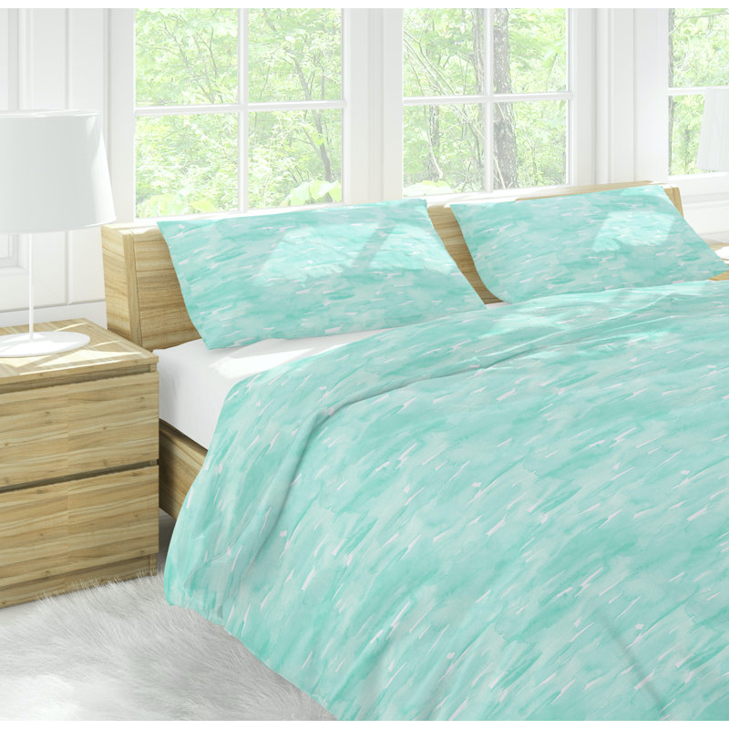 Sateen Abstract Duvet Cover, Full/Queen Duvet Cover + 2 Shams, Turquoise