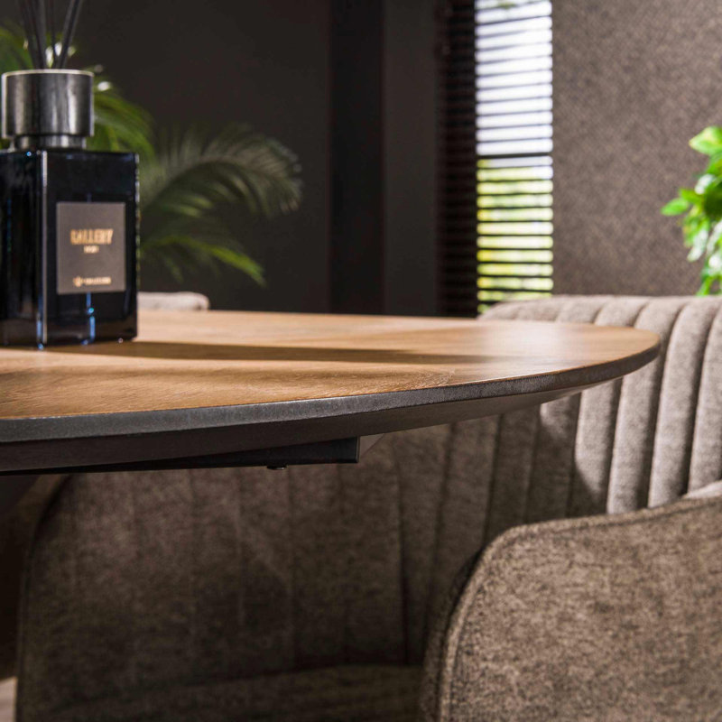 Maris Teak Solid Wood Top Metal Base Dining Table, 77cm H x 180cm L x 85cm W