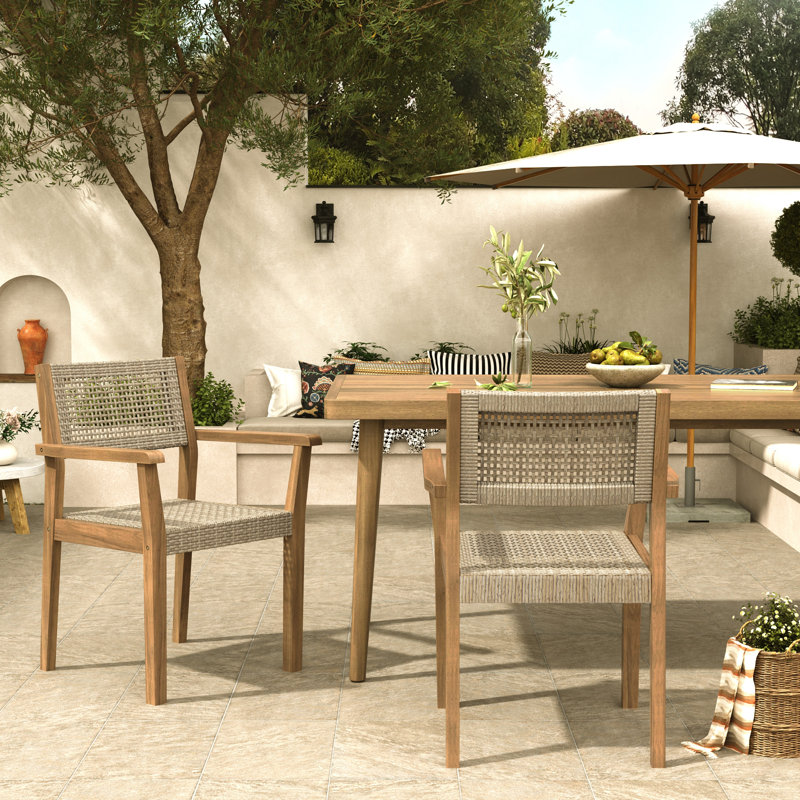  Ensemble de 2 chaises de salle à manger en bois d'acacia avec accents en osier Amaris