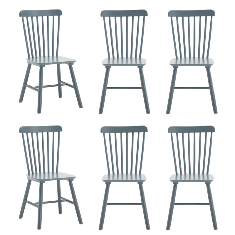 Mid Century Windsor Back Solid Wood Dining Chair, Farmhouse Slat Back Side Chair For Kitchen/Dining Room/Restaurant, Gris