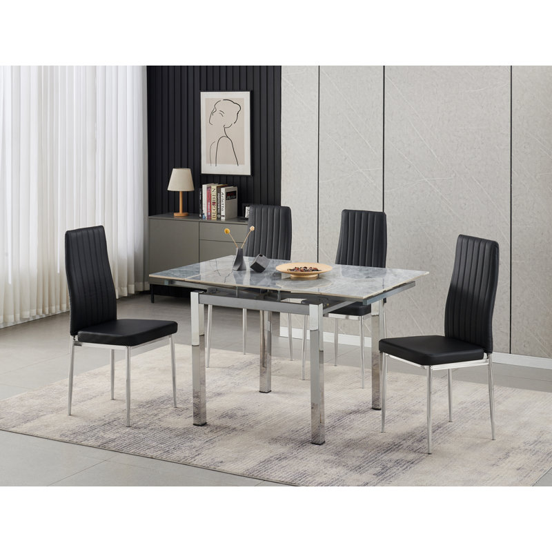 Piccolo Grey Sintered Stone Dining Table + 4  Monza Chairs , Black