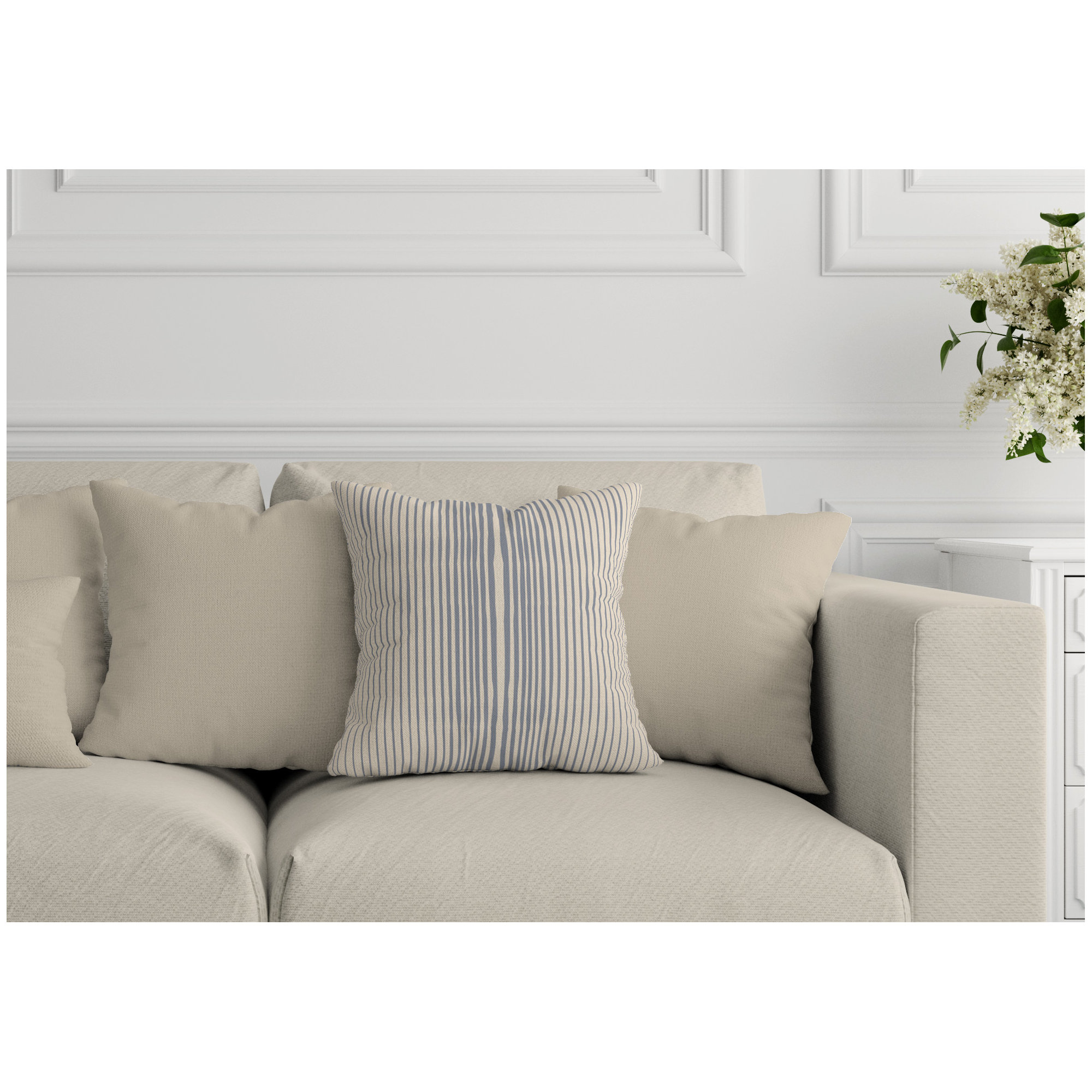 Ash Striped Indoor/Outdoor Throw Pillow, 20" x 20", Beige