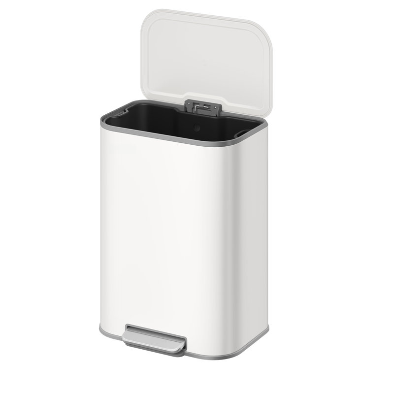 Poubelle de cuisine, poubelle de 13 gallons avec couvercle à fermeture en douceur, acier inoxydable, restes ouverts, seau intérieur, pédale large