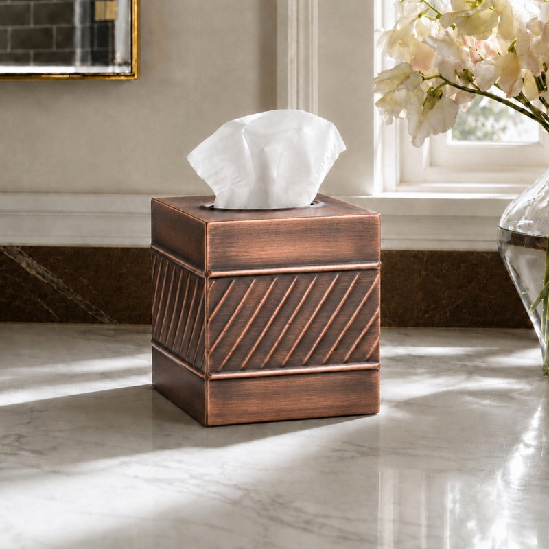 Wave Embossed Metal Tissue Box Cover, Copper