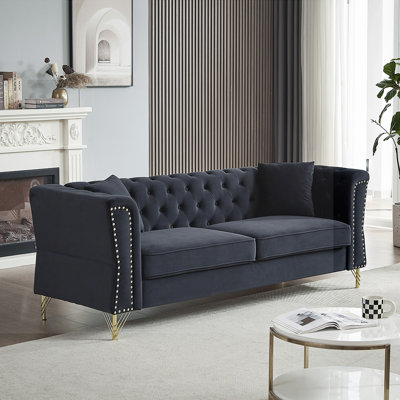 Kaelun 81.81'' Velvet Rolled Arms Chesterfield Sofa -  House of HamptonÂ®, 652789F3AF854240B0BE604870ADE187