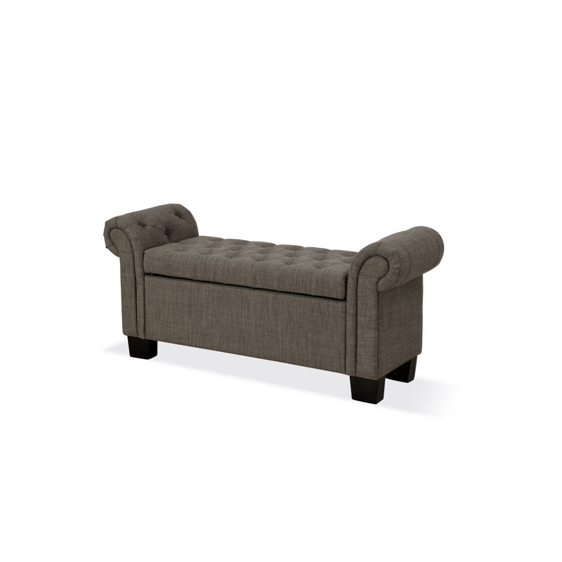 Linen Blend Upholstered Storage Bench