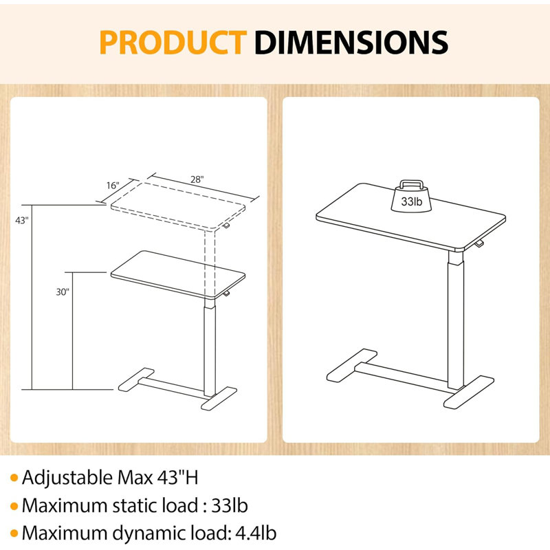 Overbed Table With Hidden Wheels, Mobile Standing Desk Hospital Bed Table Laptop Bedside Sofa Side Table, Multi-Purpose Rolling Overbed Table