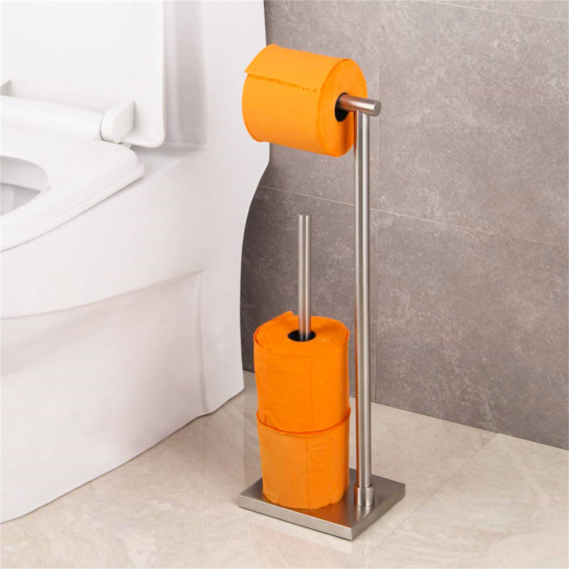 Vanpelt Free Standing Toilet Paper Holder, Silver