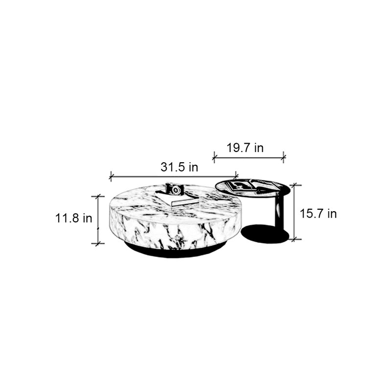 Table basse ronde moderne en marbre, H 11,8 po x L 31,5 po x l 31,5 po