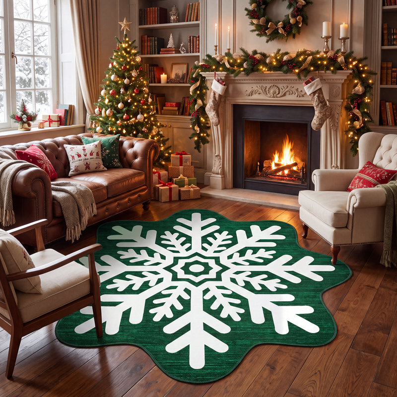 Tapis de Noël lavables, antidérapants, à poils courts et doux, à carreaux, pour salon et chambre., Vert, 5*5