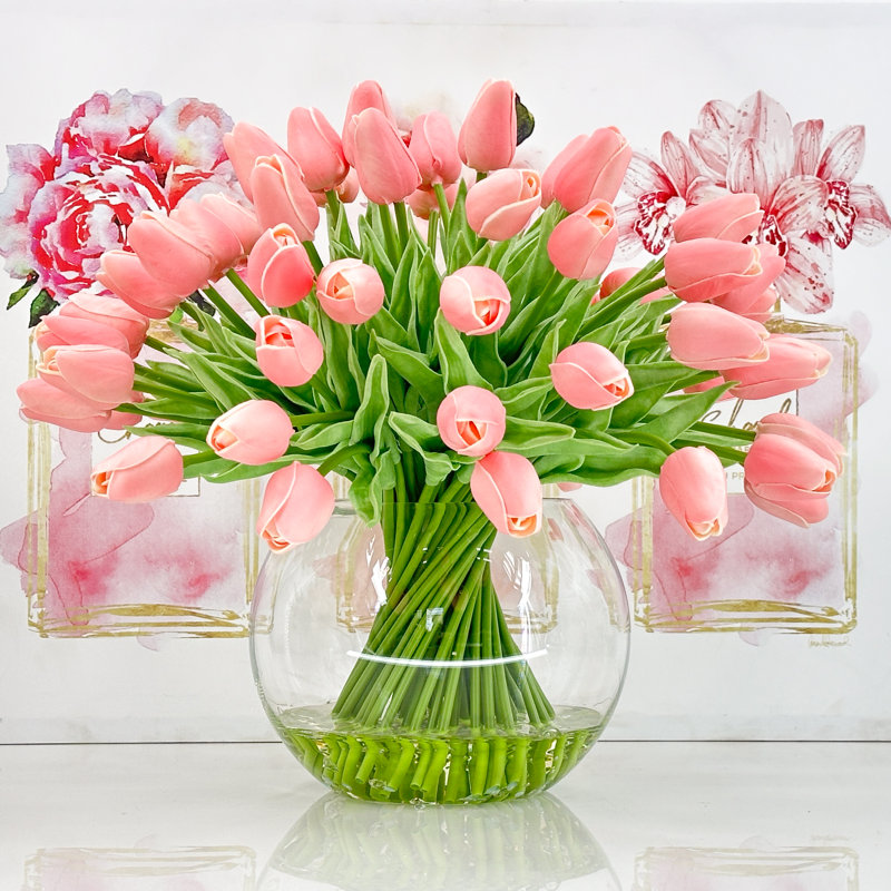 Arrangement floral moderne 60 tulipes, Rose
