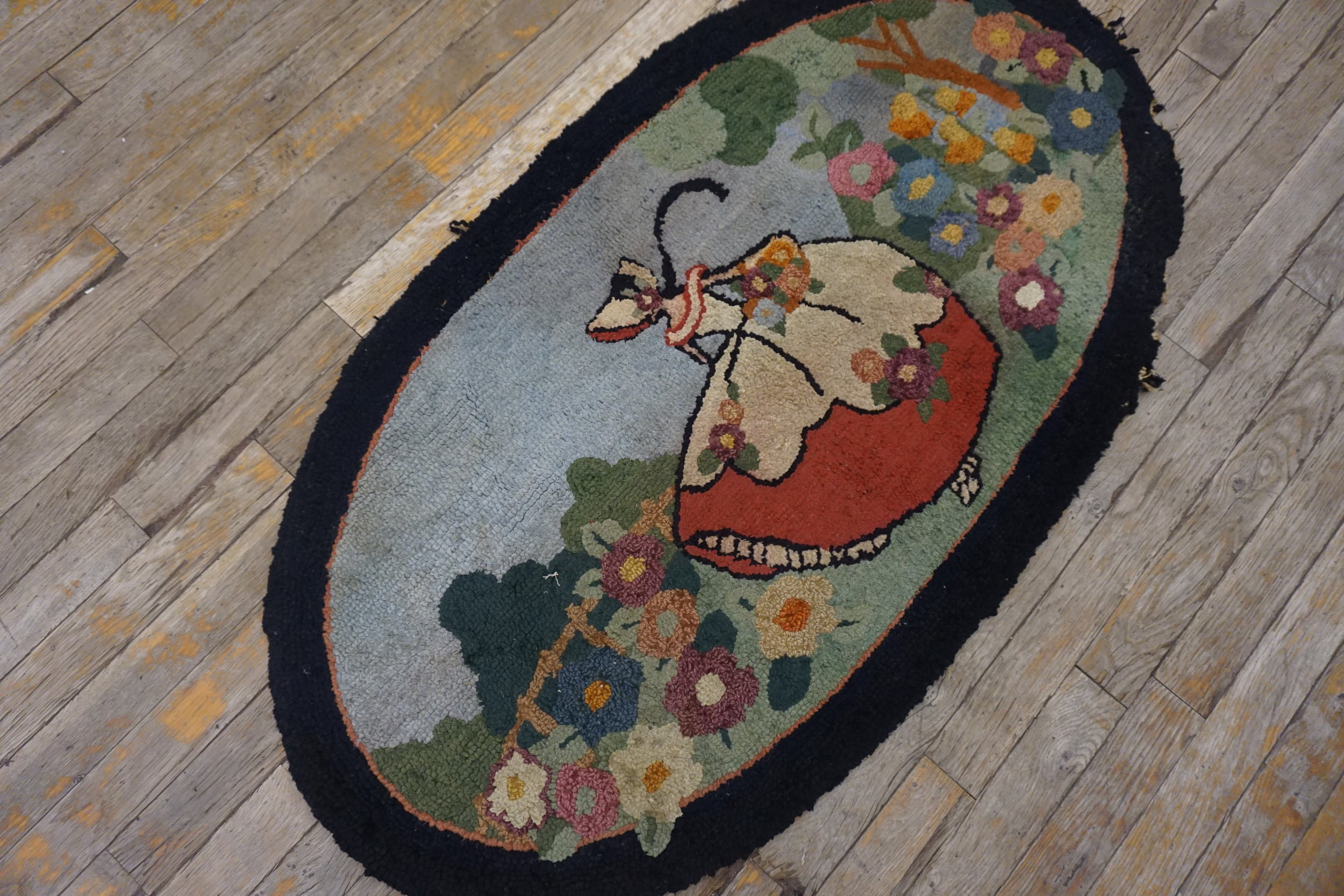 Rugs On Net Antique American Hooked Small Scatter Size Wool Blue Rug ...