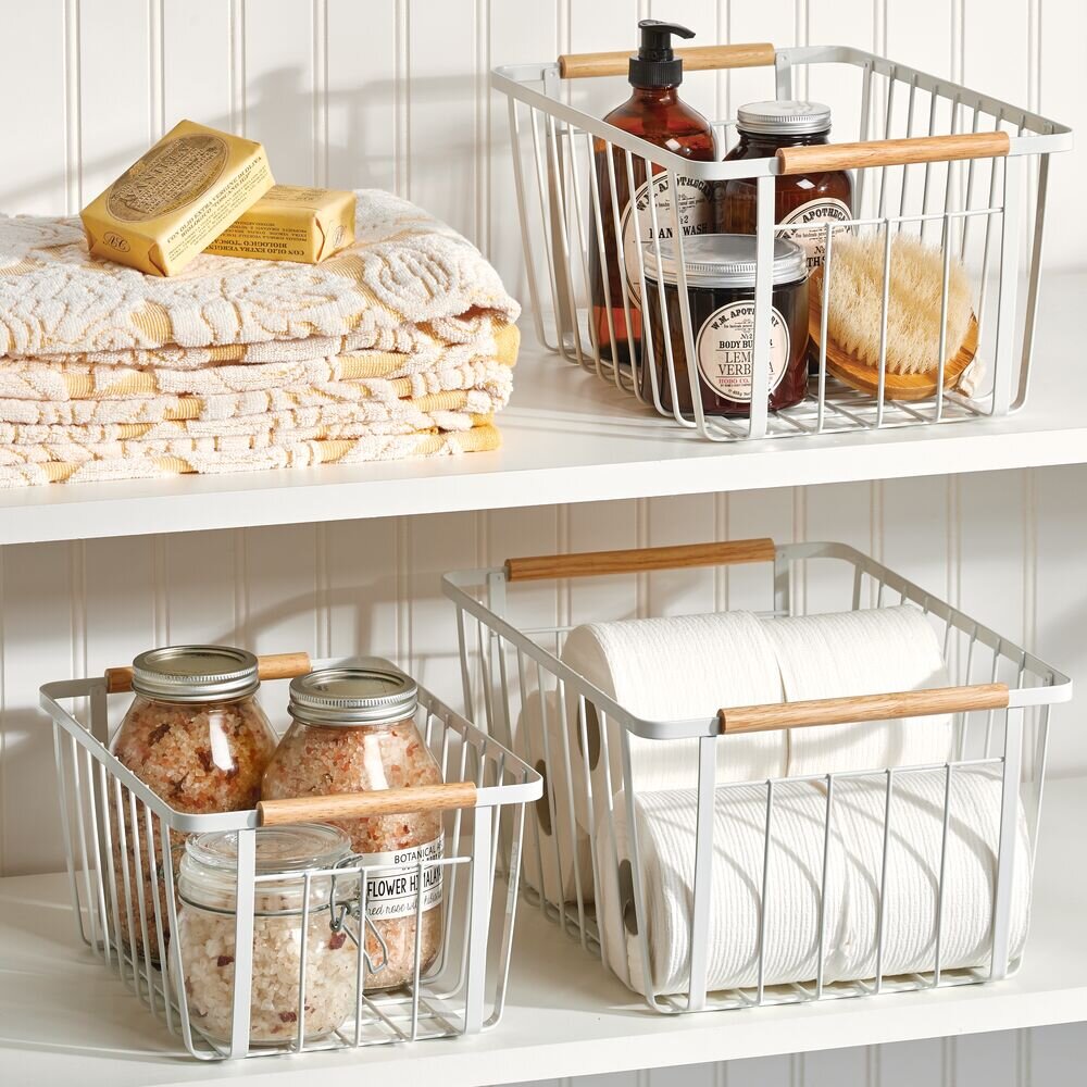 mDesign Woven Farmhouse Kitchen Pantry Food Storage Basket Box, 3