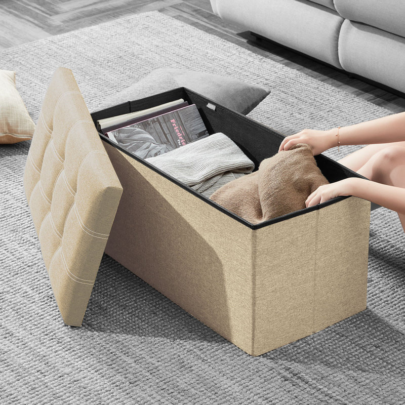 Banc de rangement rembourré à couvercle rabattable, Beige