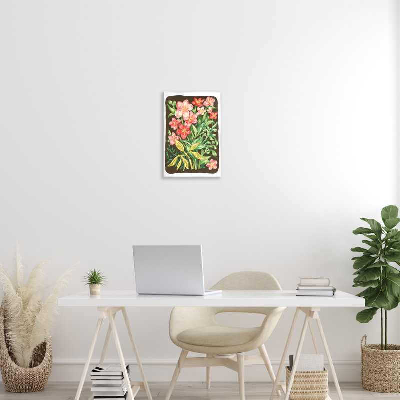Fleurs de jardin sur plaque murale brune, design par Hannah Moren, H 15 po x l 10 po