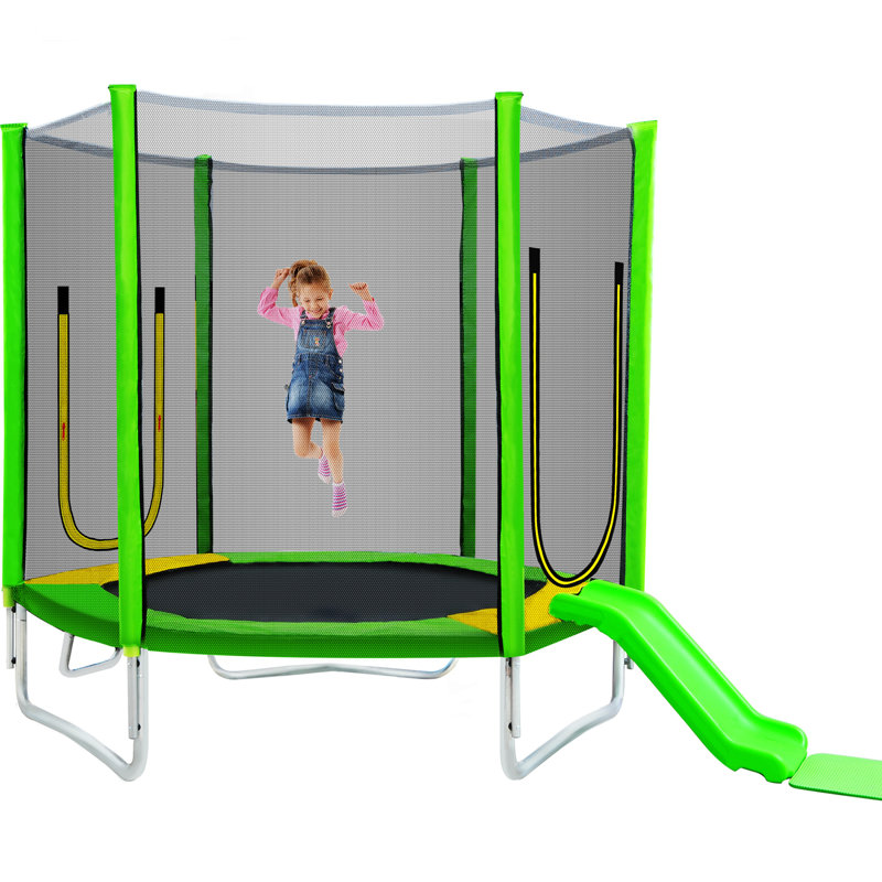 Trampoline with Safety Enclosure Net, Slide and Ladder Recreational Trampoline, Green