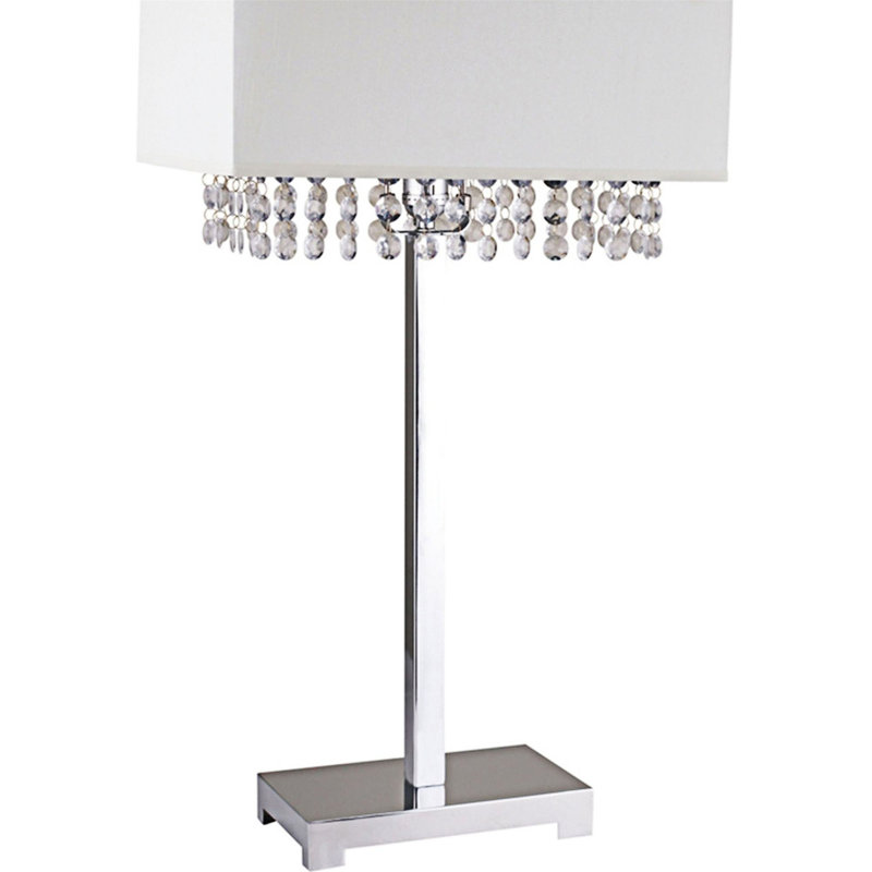 Lampe de table élégante en métal avec abat-jour en cristal et lin, idéal