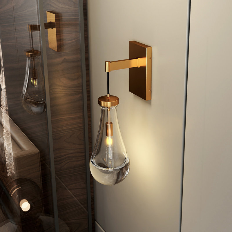 Applique murale en laiton, abat-jour en verre goutte d'eau moderne, ampoule DEL E12 à intensité variable, pour salle de bain, meuble-lavabo, salon, laiton, paquet de 1