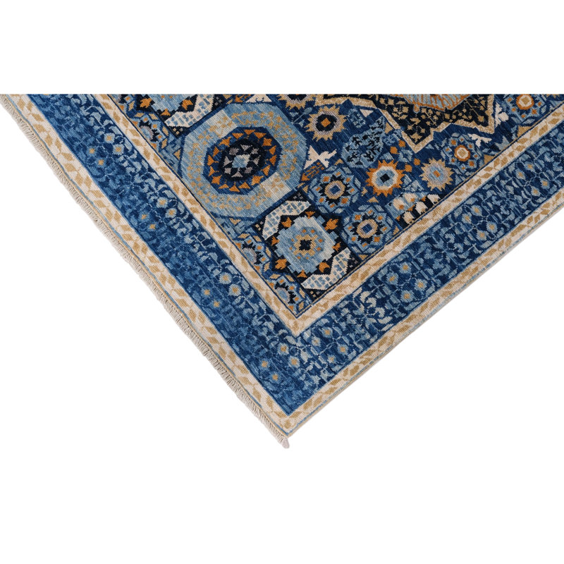 Tapis bleu noué à la main de haute qualité