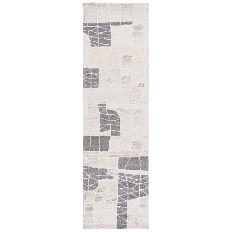 Pine 804 Hand Tufted Wool; Cotton; Latex Abstract Rug in Ivory/Light Brown, Runner 2'3" x 8'