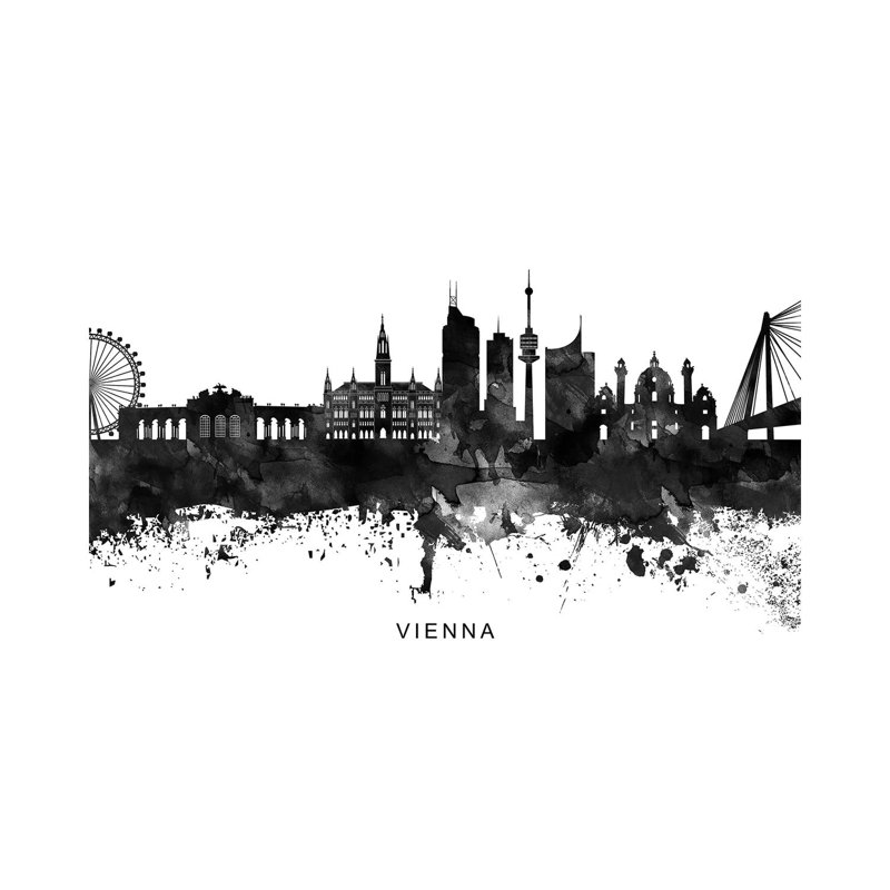 Vienna Skyline Black & White by WallDecorAddict - Wrapped Canvas Print, 66.04cm H x 101.6cm W x 1.9cm D