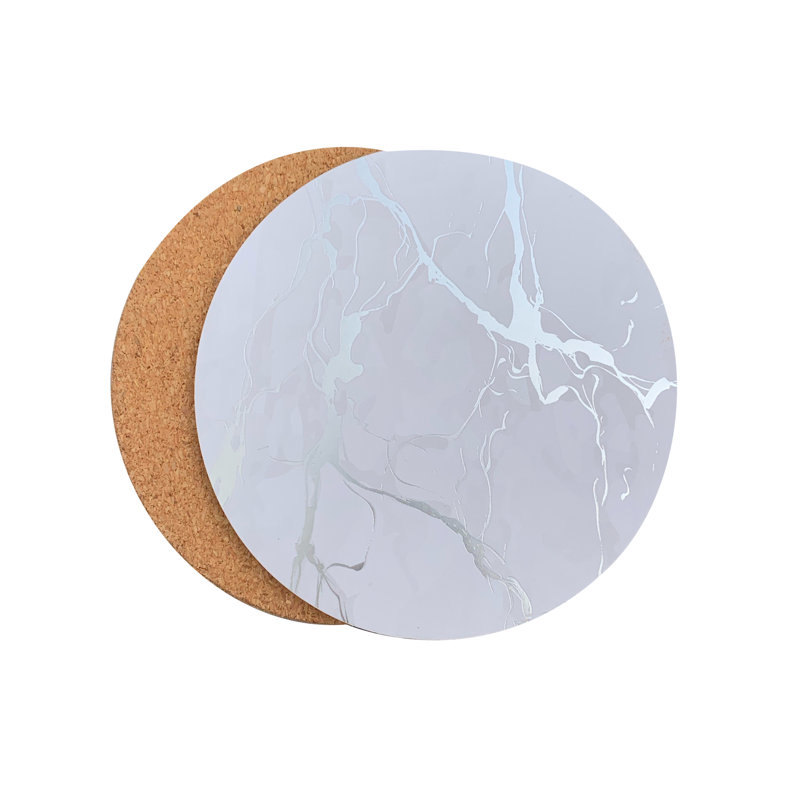 Marble Round 8 Piece Coaster Set, Silver