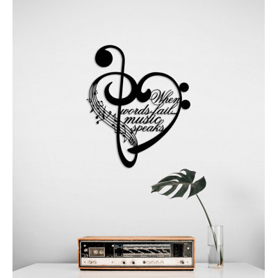 Notes and Heart Metal Wall Art & Decor, When words fail music speaks