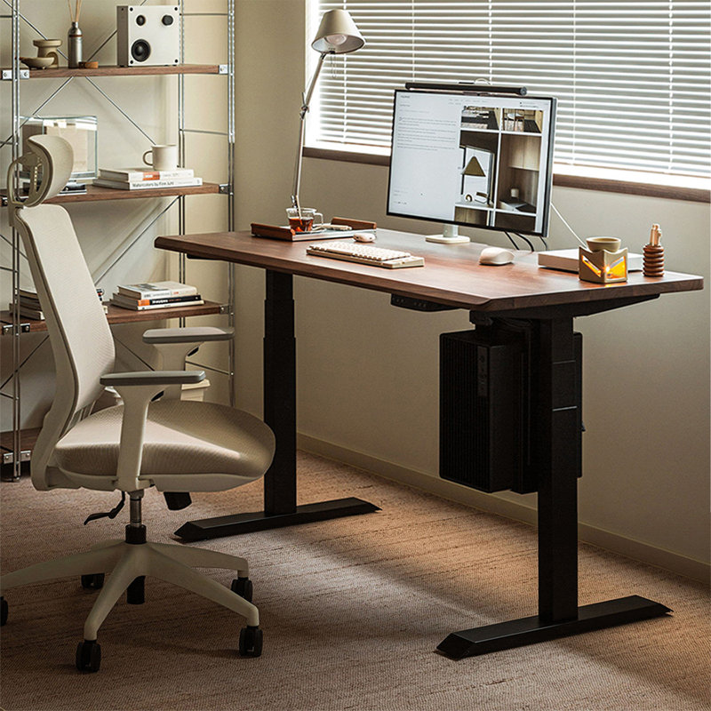 Bureau d'écriture rectangulaire en noyer noir à hauteur réglable avec structure en acier laminé à froid