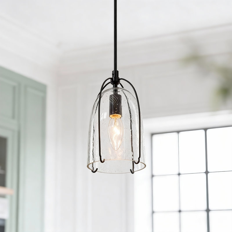 Luminaire suspendu moderne en forme de cloche 1 lumière avec abat-jour en verre bullé pour îlot de cuisine