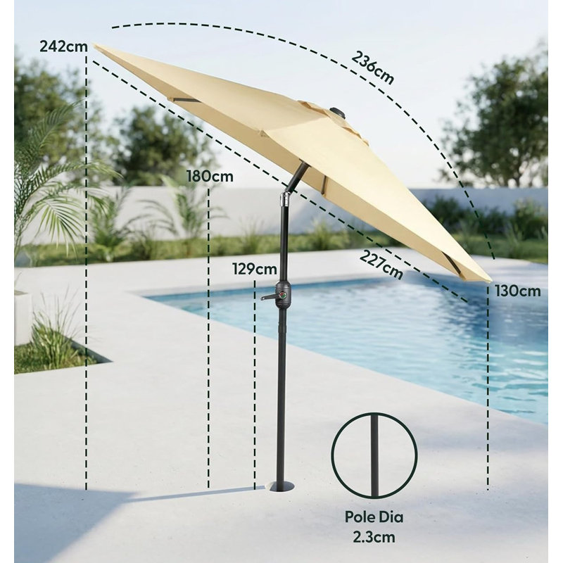 Beach Parasol, Cream, 236cm W x 180cm D
