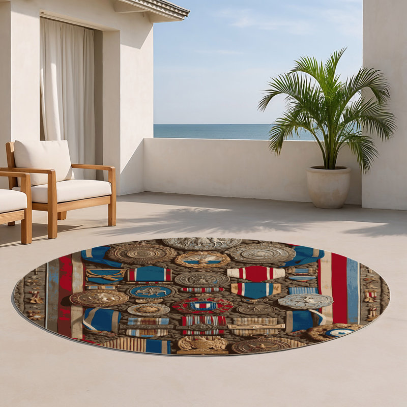 Tapis d'intérieur et d'extérieur brun français, Rond 5 pi
