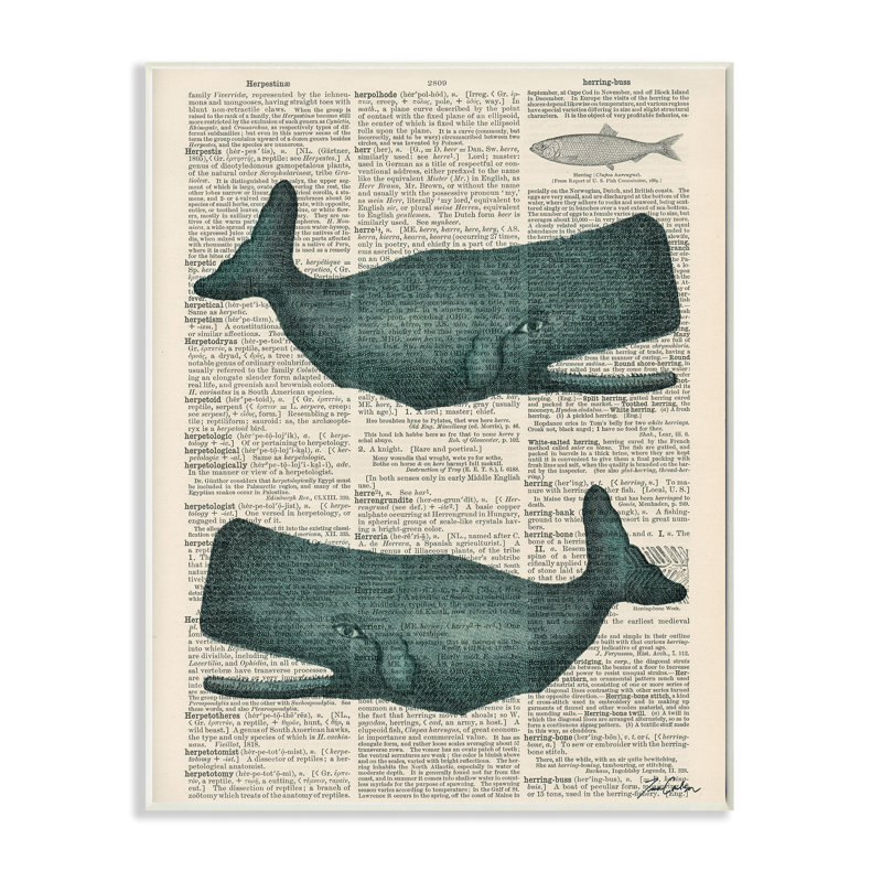 «Classic Novel Whales» par Fab Fun Funky - reproduction d'art textuel sur toile, H 15 po x l 10 po, Plaque