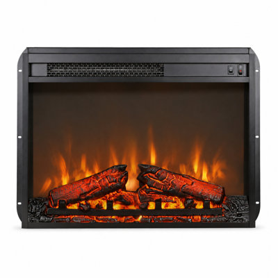 Foyer électrique encastré avec bûches décoratives, flamme réaliste et protection contre la surchauffe
