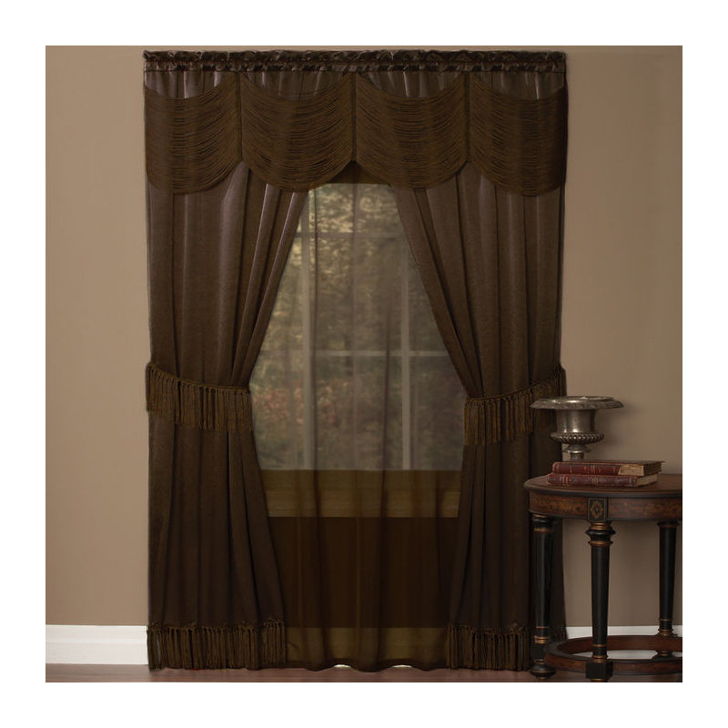 Mortimer Semi Sheer Curtain Pair, 56" W x 84" L, Chocolate