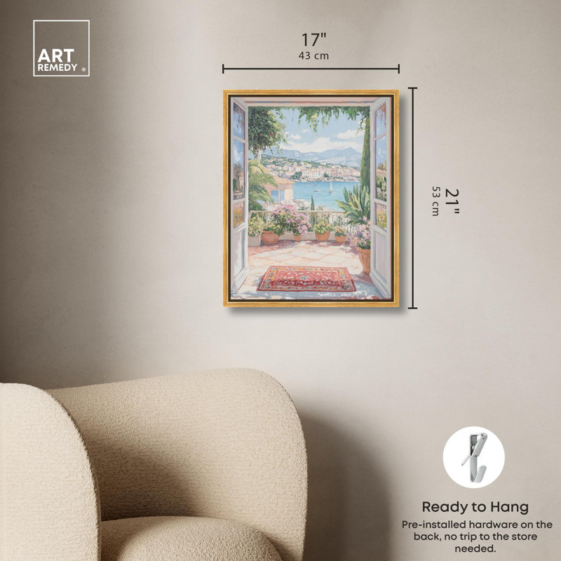 «Room with a View» par Art Remedy, H 21 po x l 17 po, Cadre flottant doré