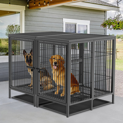 52 Inch Dog Crate With Divider Panel, Heavy Duty Pet Cage House For 2 Large Medium And Small Dogs