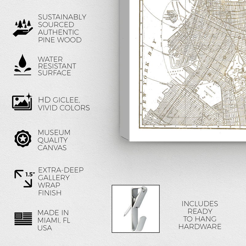 « brooklyn map », impression sur toile, H 24 po x l 20 po x P 1,5 po