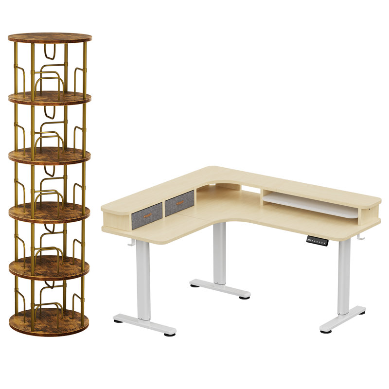Bureau debout avec bibliothèque rotative, Beige