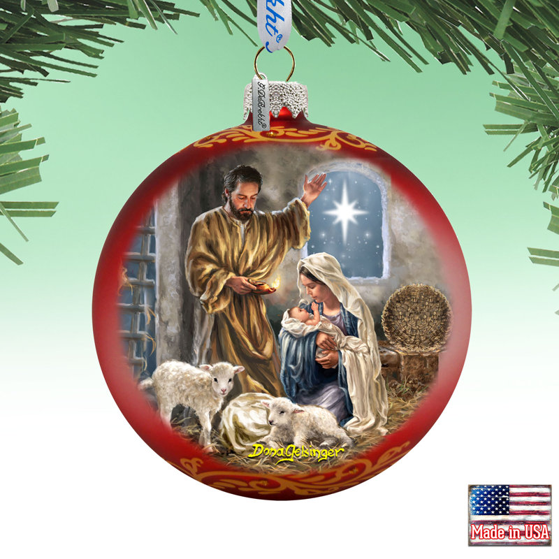 Holiday Splendor 5.5'' Handmade Glass Ball Ornament, The Nativity of Jesus, 5.5" H x 5" W x 5" D